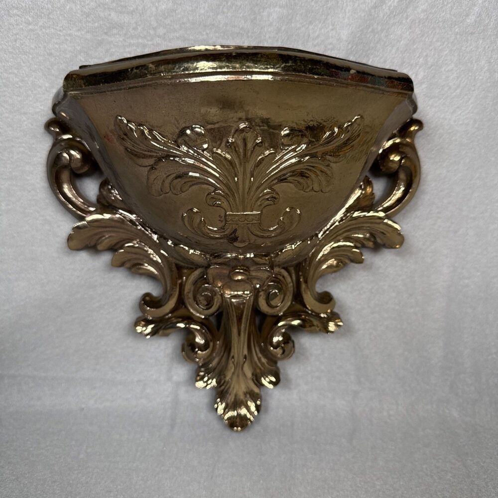 HOMCO 1978 Wall Pocket Planter Sconce Made in USA Gold Tone 8.5”x7.75”